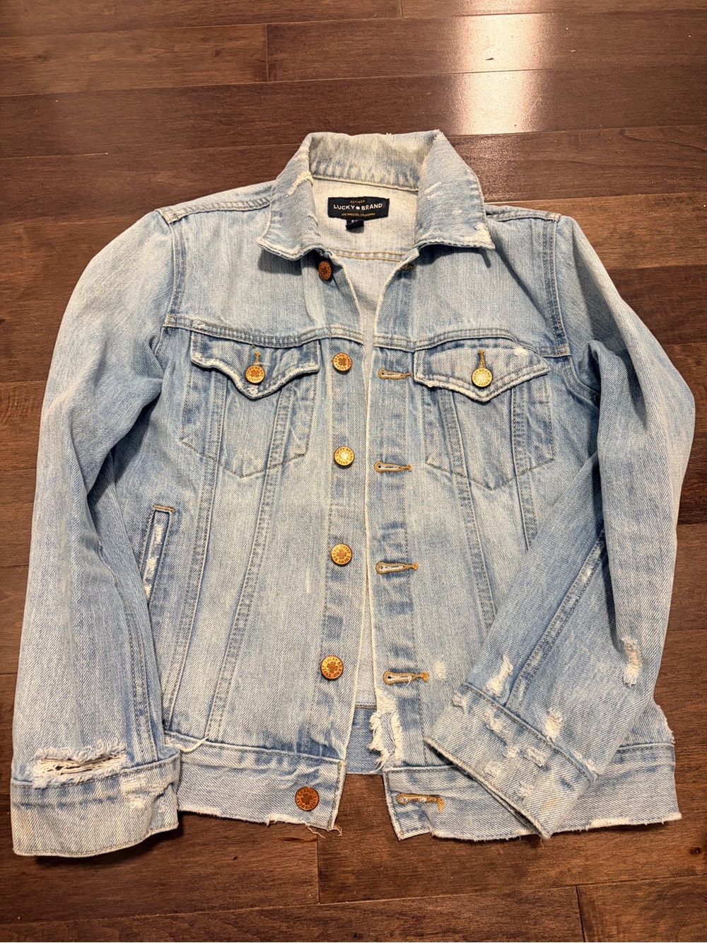 Lucky Brand Light Wash Distressed Denim Jacket